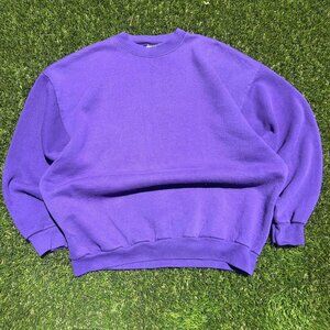Vtg 90s Tultex Blank Purple Crewneck Sweatshirt